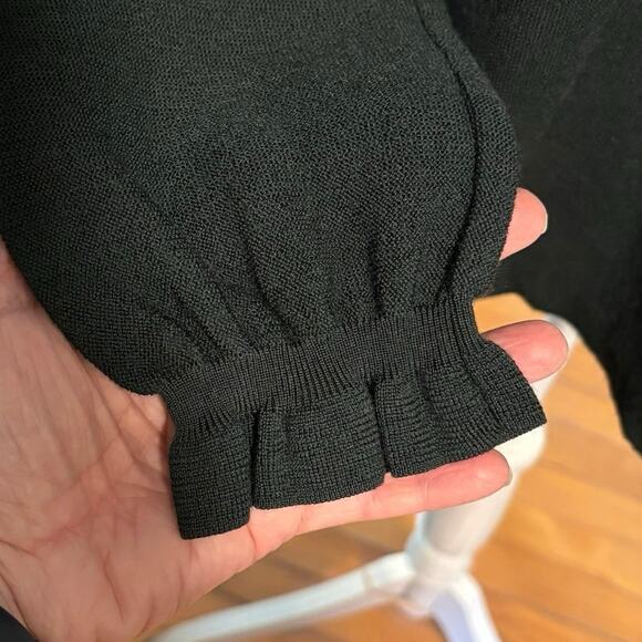 COS Size M Wool Ruffle Neck Sweater Dark Green Evergreen Holiday Long Sleeves - Picture 3 of 5